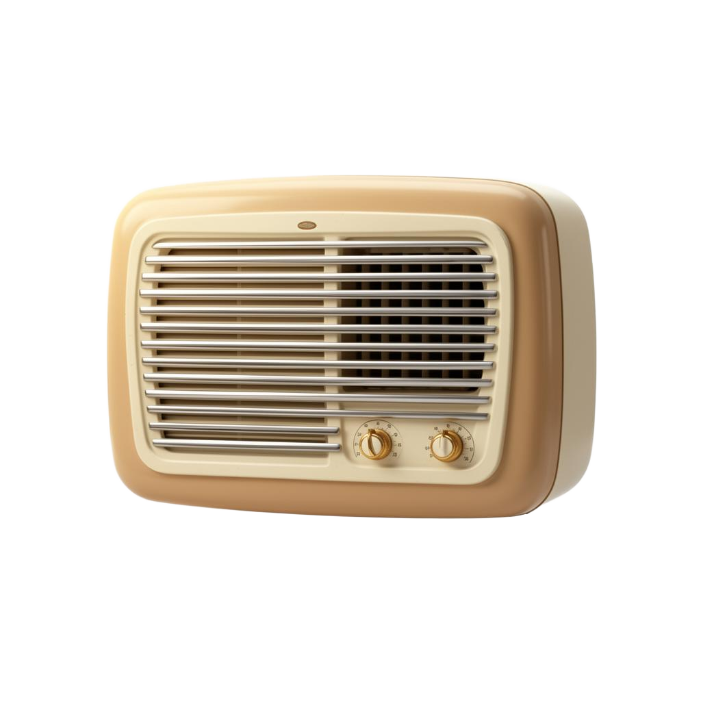 Vintage 1960s window air conditioner in cream enamel with horizontal chrome louvers
