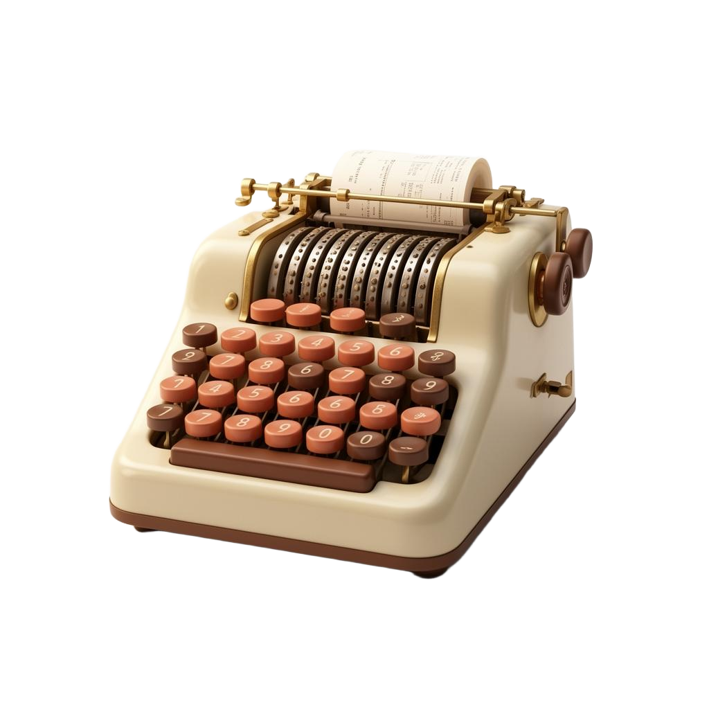Vintage 1960s mechanical calculator with rounded terracotta keys