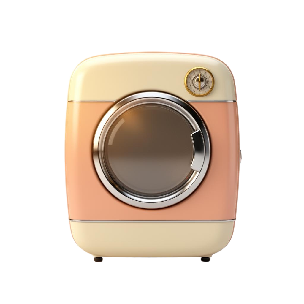 Vintage 1970s tumble dryer in peach enamel with chrome porthole door