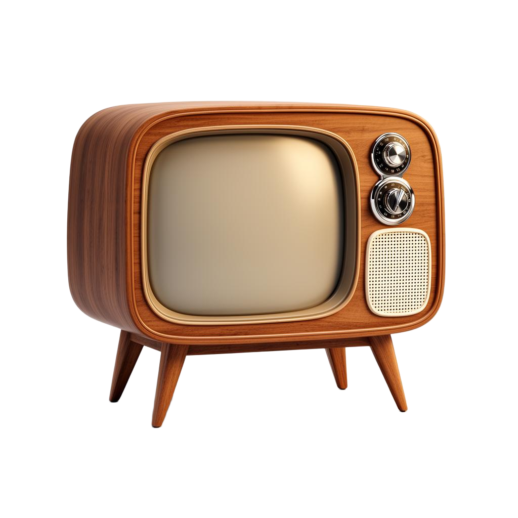 Vintage 1960s wood-cabinet television set with chrome dials and splayed legs