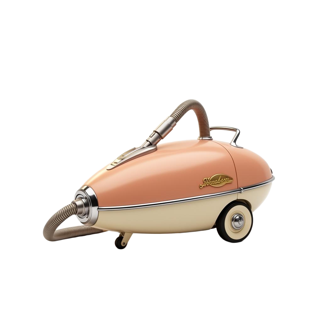 Vintage 1960s peach canister vacuum cleaner with chrome trim