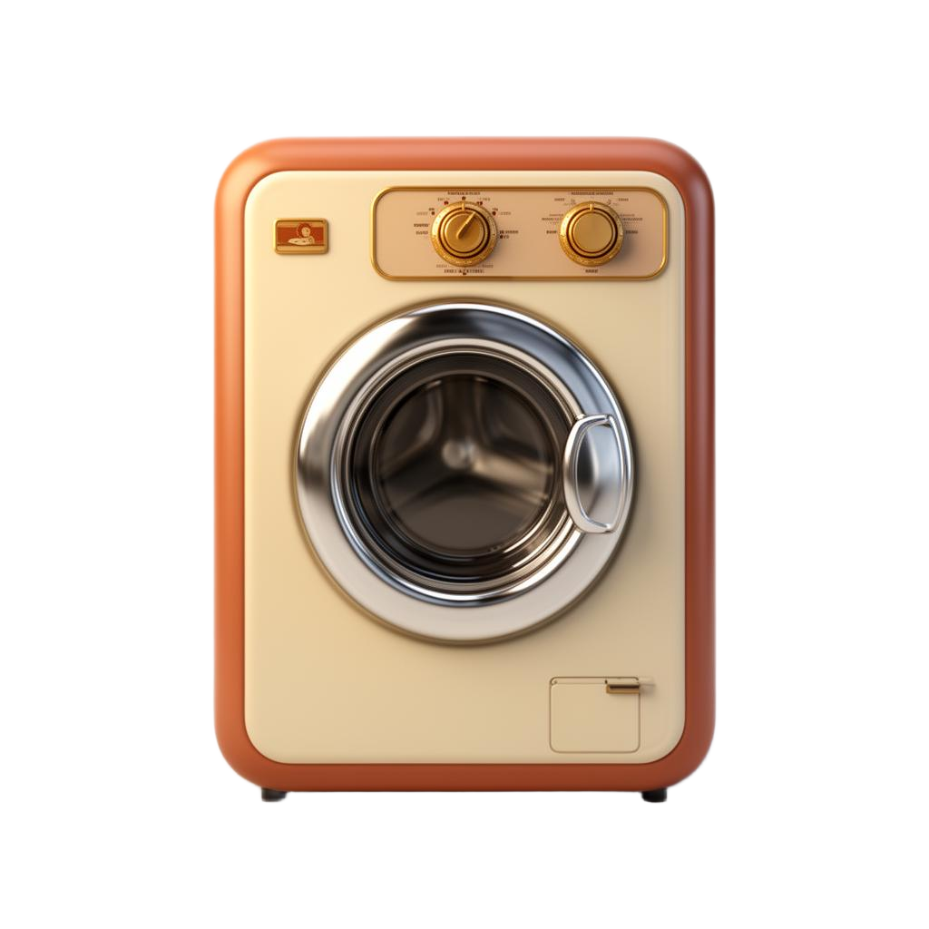 Vintage 1970s front-loading washing machine in cream and terracotta enamel